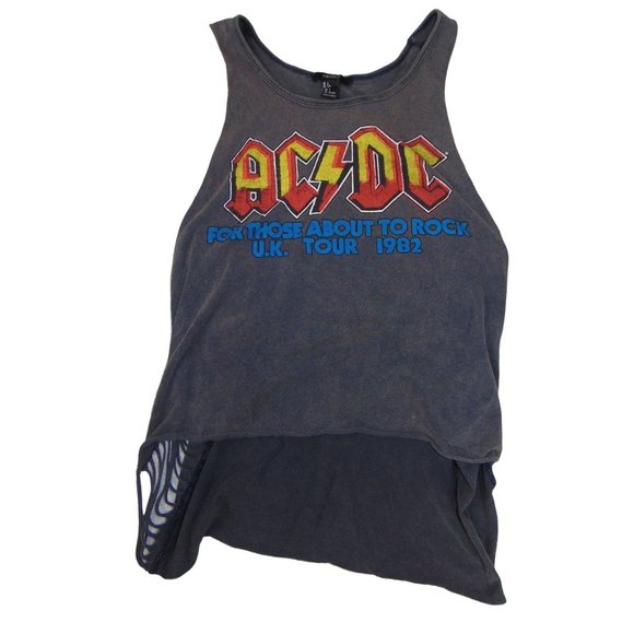 Forever 21*ACDC For Those About to Rock UK Tour 1982*Tank Top*  L Gray - Picture 8 of 8